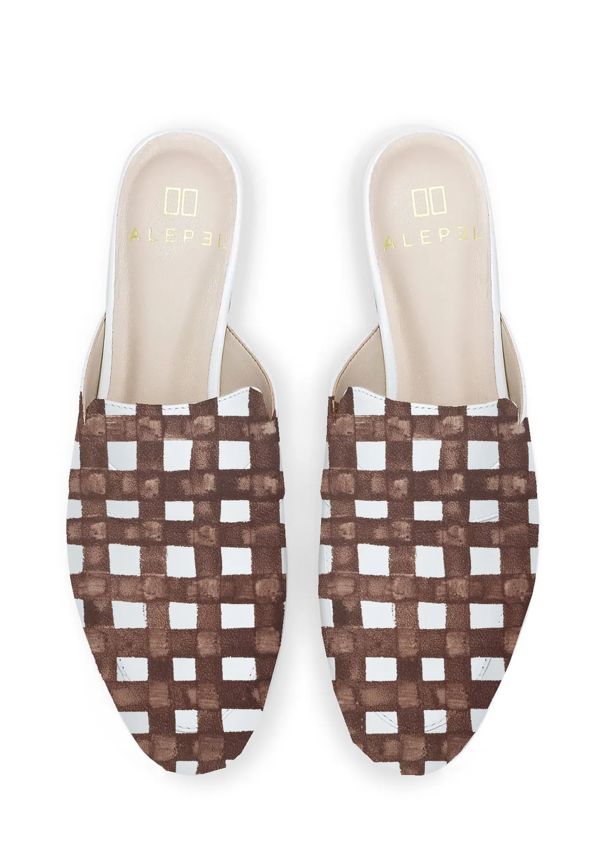 Chocolate Grid White Mule Comfort Sandal Shoes Comfort Fit Design