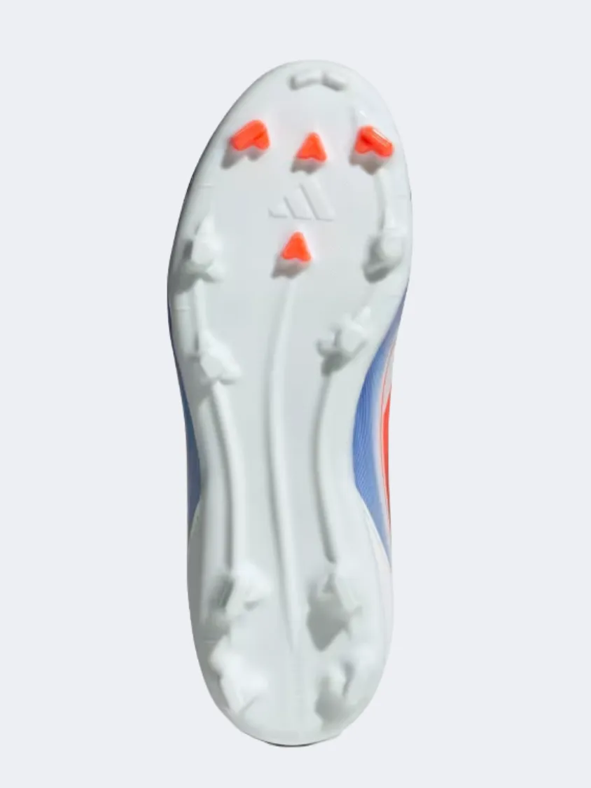 Adidas F50 League Fg Mg Kids Football Shoes White/Red/Blue Pro Grip Elastic Closure