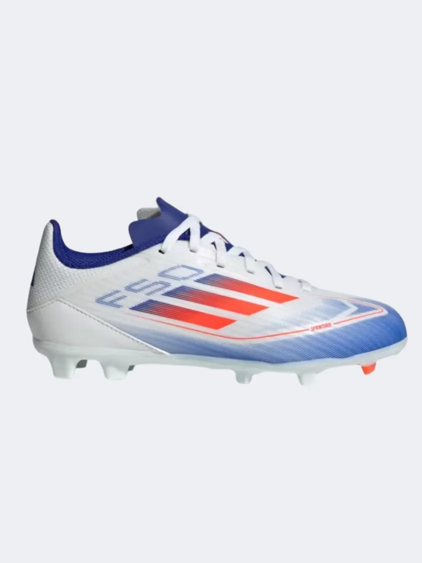 Adidas F50 League Fg Mg Kids Football Shoes White/Red/Blue Stretch Collar