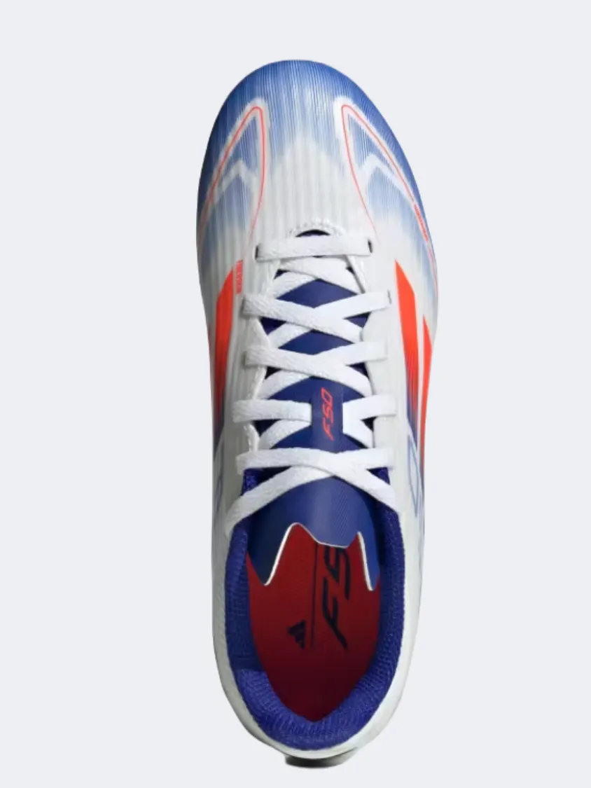 Smooth stride Soft ground Adidas F50 League Fg Mg Kids Football Shoes White/Red/Blue