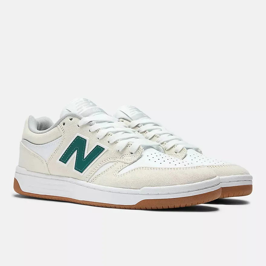 New Balance Numeric 480 Wide Shoes - White/Green Comfort Lacing Vulcanized Sole