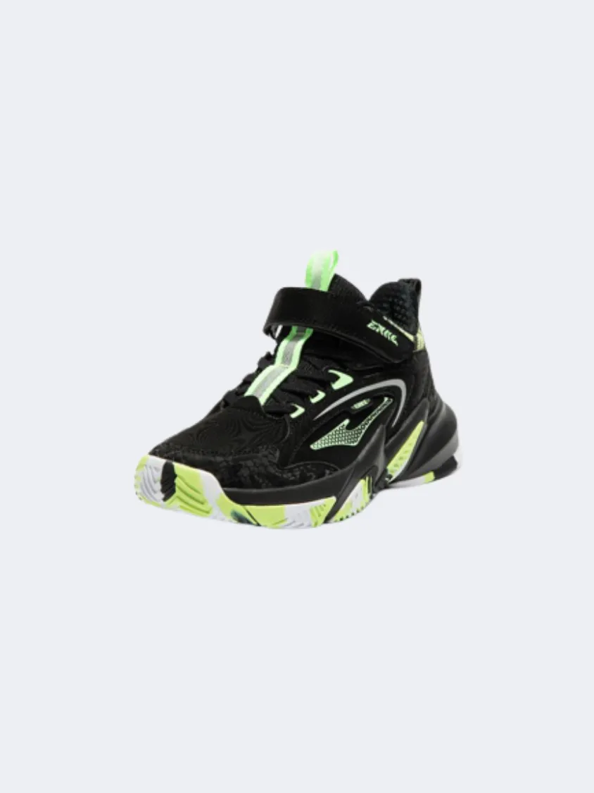 Abrasion Resistant Toe Guard Double Layered Collar Erke Gs-Boys Basketball Shoes Black/Green