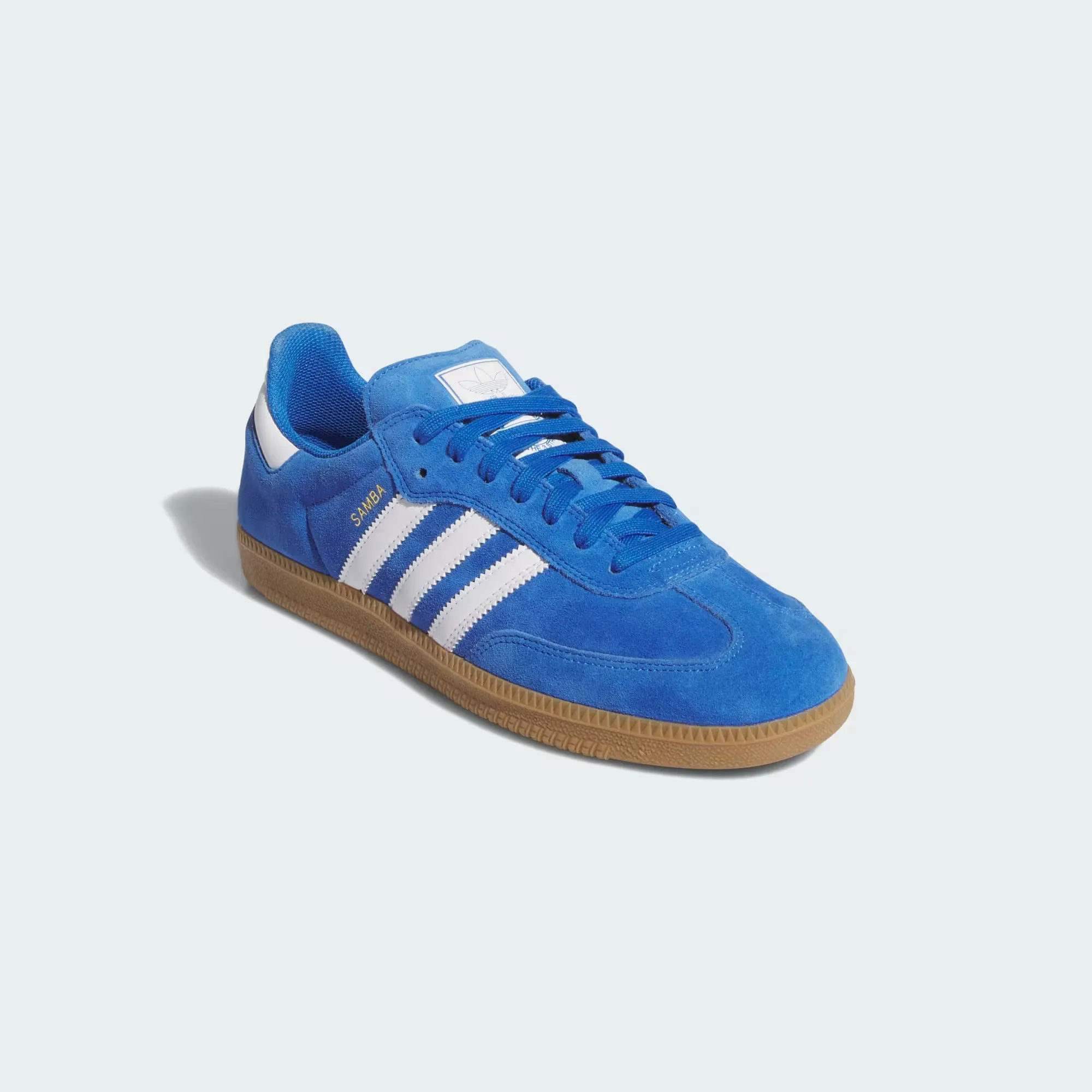 Adidas Skateboarding Samba ADV Skateboarding Shoes - Blue Bird / Cloud White / Gold Metallic Abrasion Resistance
