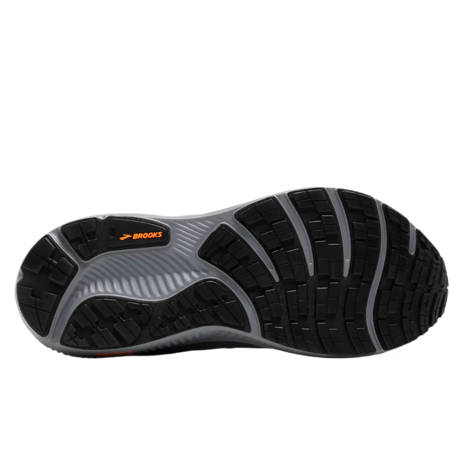 rocker - sole shoes Beginner runner Brooks Men's Ghost 17 GTX Running Shoes in Smoke/Primer Grey/Orange AW25