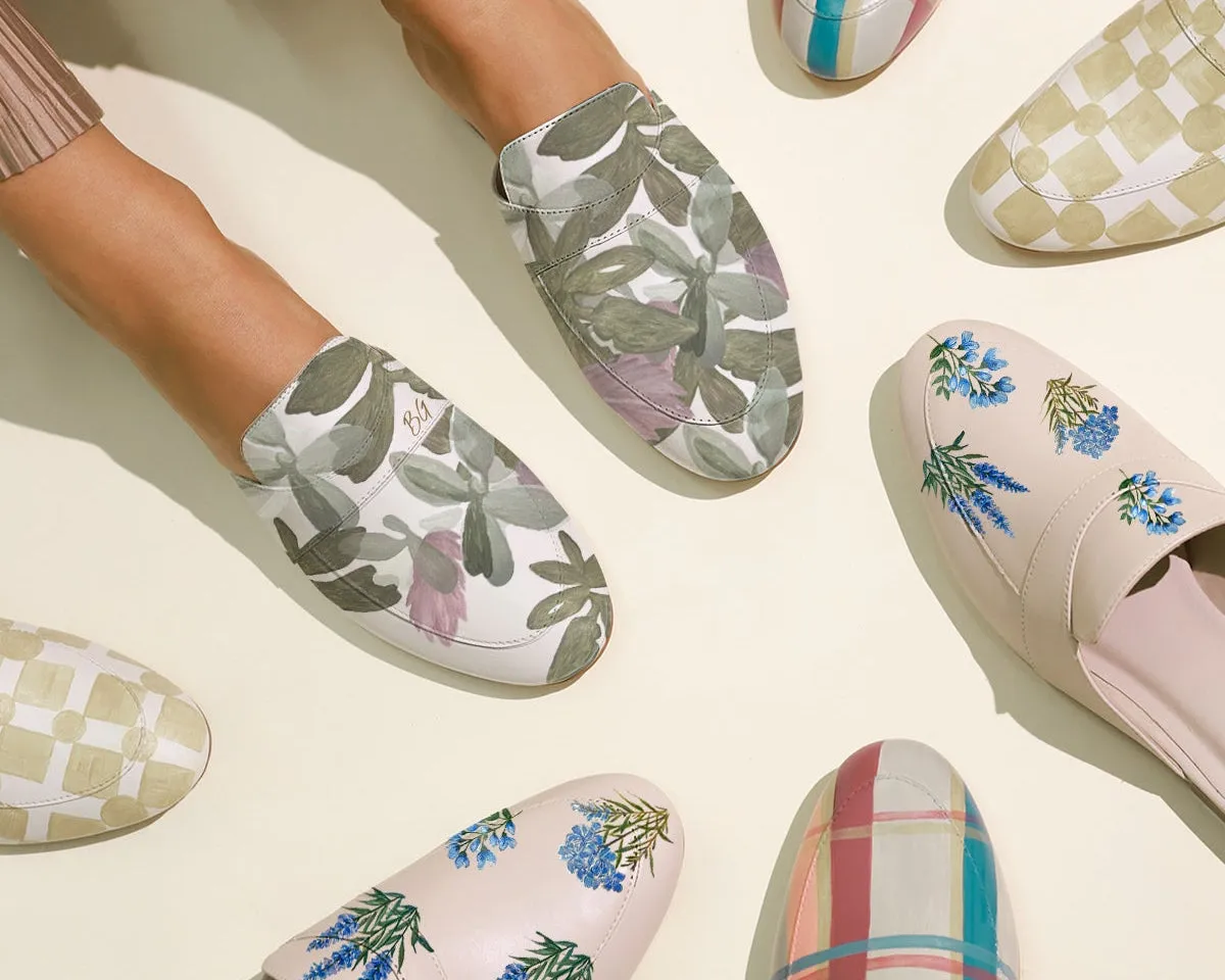 High density foam Breathable Design Fantasy Leaves White Mule