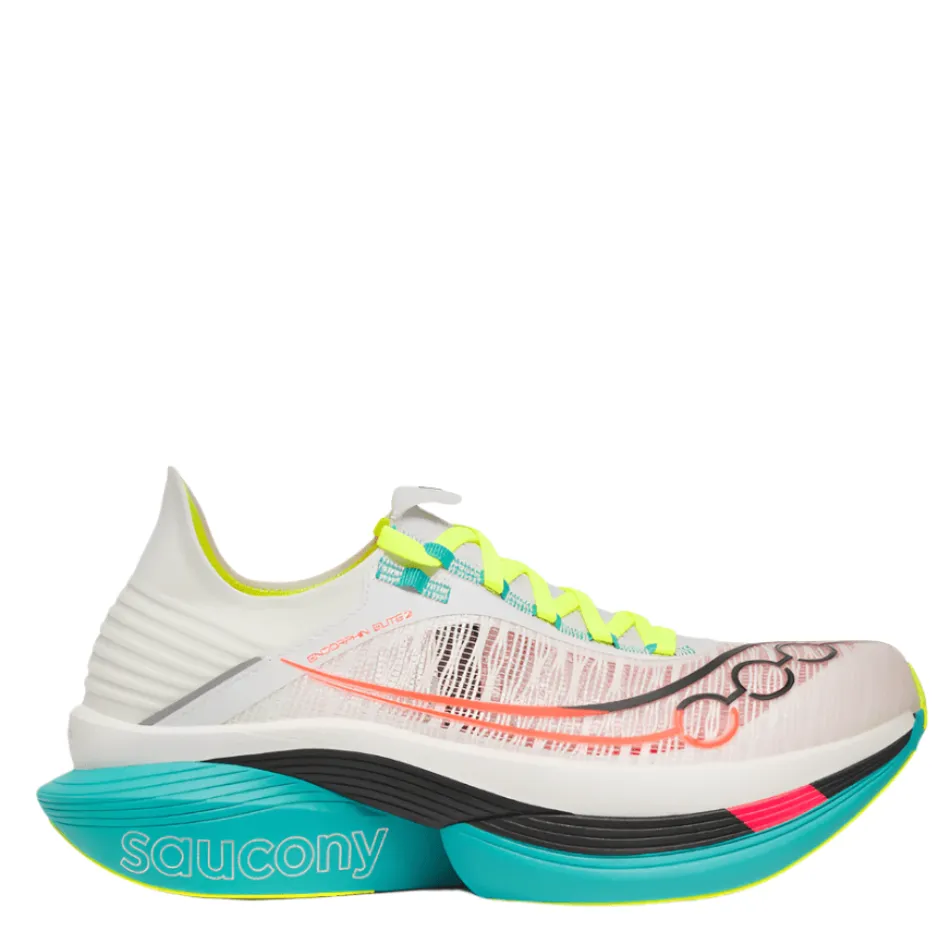 running in fun runs shoes metatarsal - support running shoes Saucony Unisex Endorphin Elite 2 Running Shoes in White/Mutant AW25