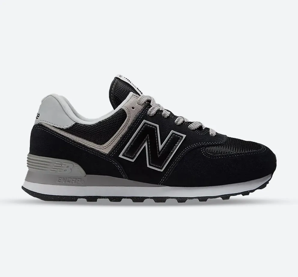 Men's Wide Fit New Balance ML574EVB Running Sneakers - Exclusive - Black/White Breathable Indoor Fitness Dual Tone