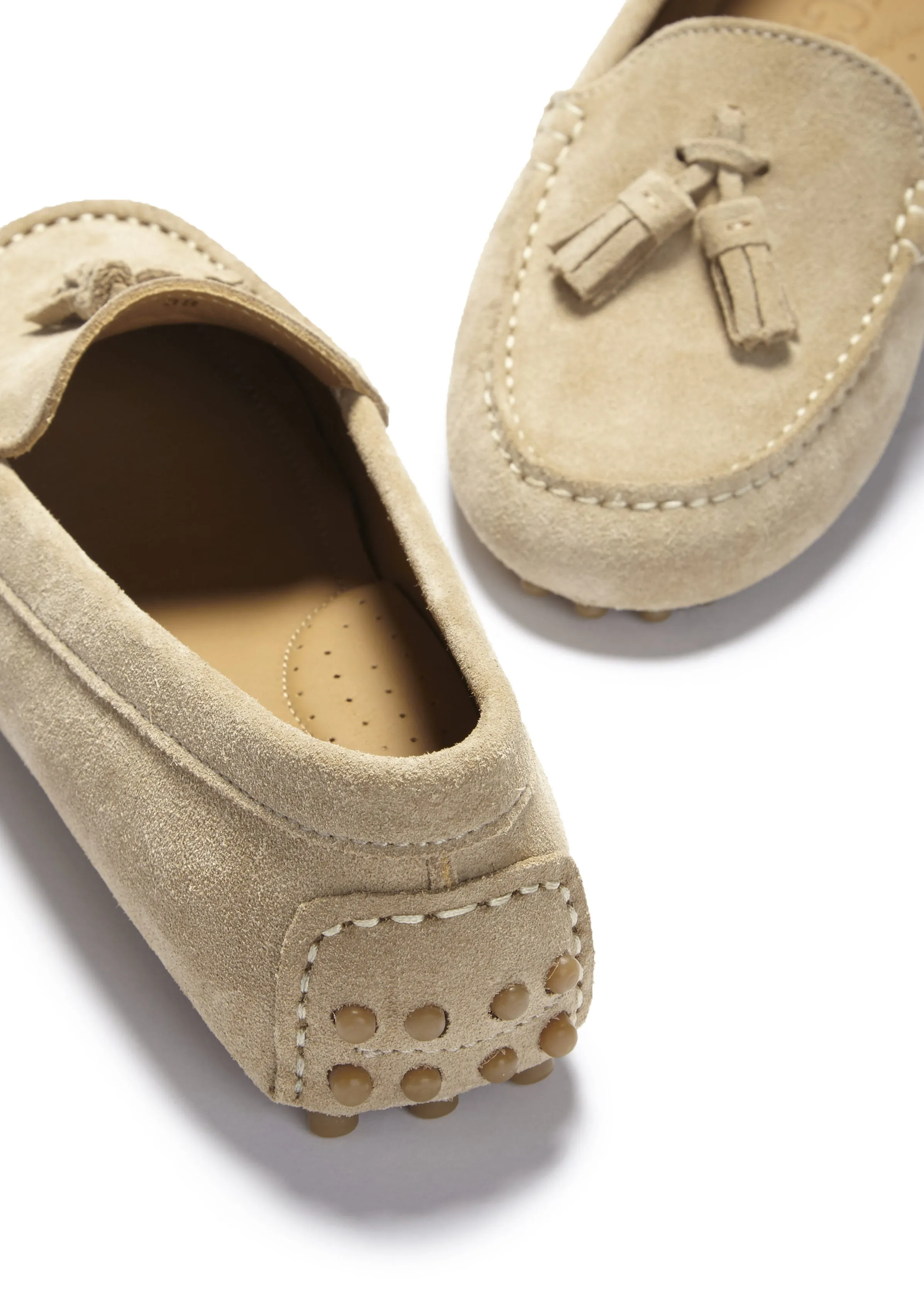 Women's Tasselled Driving Loafers, taupe suede Soft Walk Active Dash