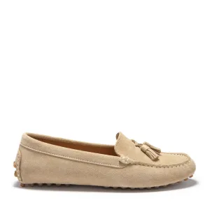 Women's Tasselled Driving Loafers, taupe suede Heel Steady