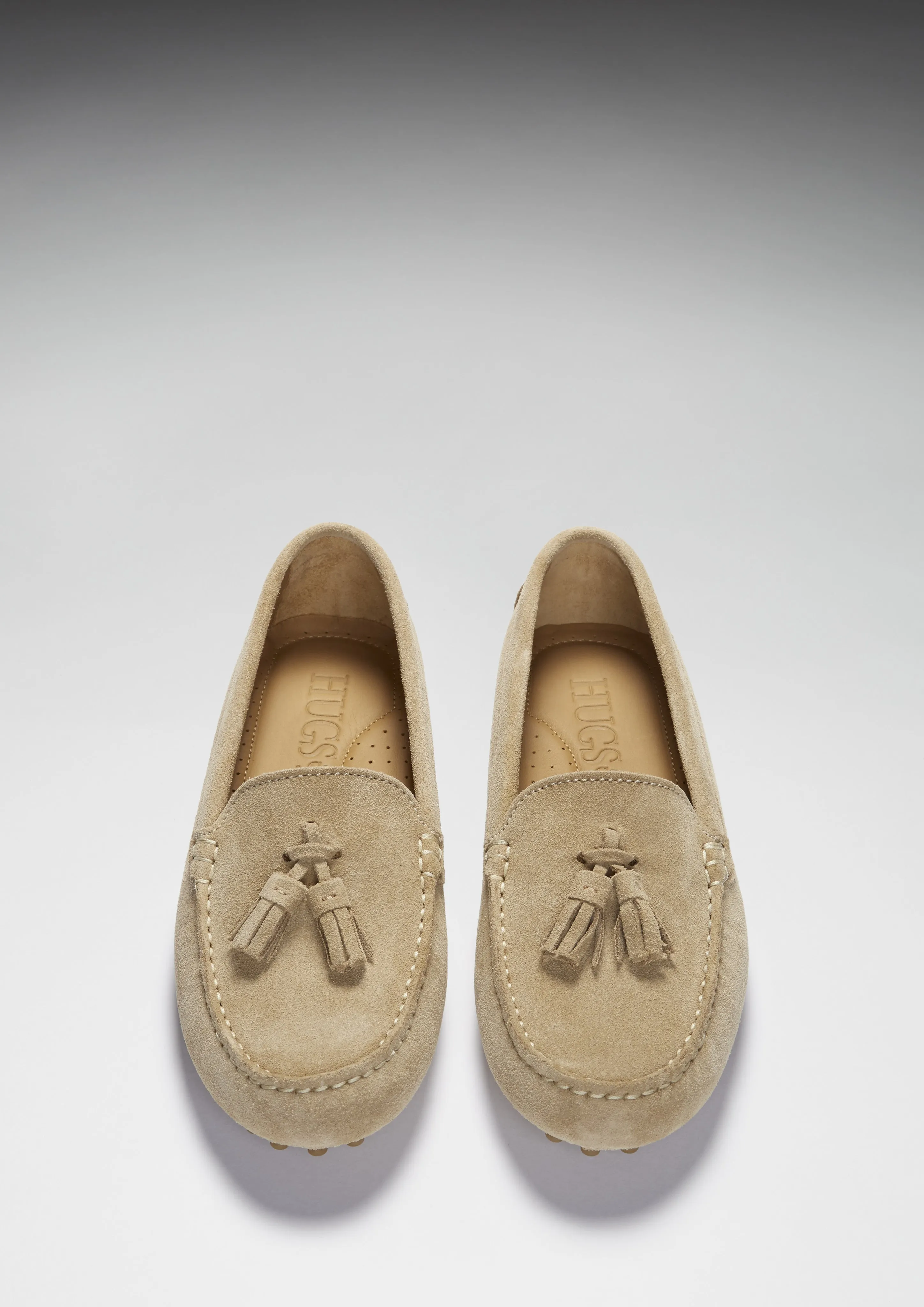 Women's Tasselled Driving Loafers, taupe suede Soft Comfort Tailored Edge