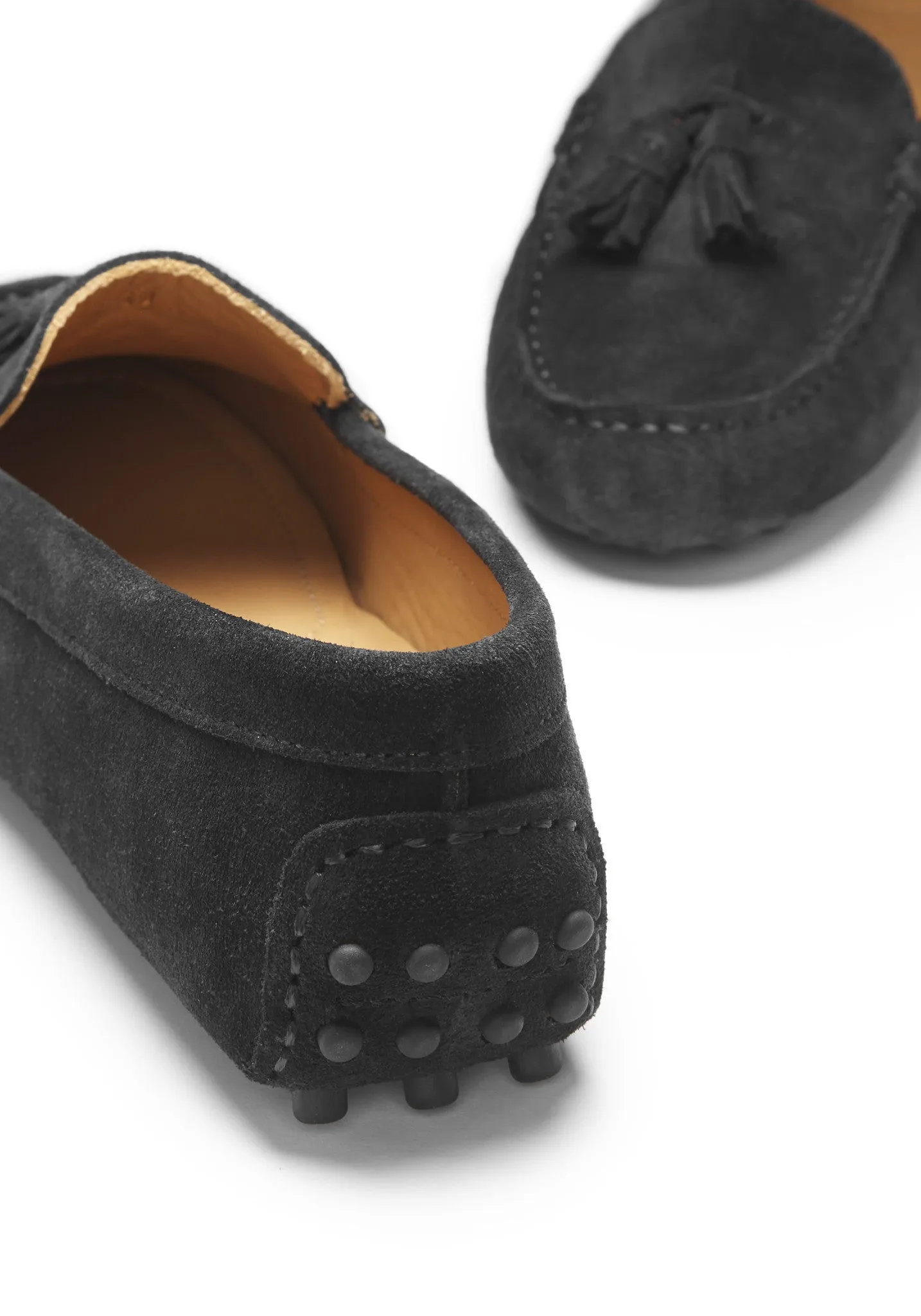 Soft Cushioning Women's Tasselled Driving Loafers, black suede