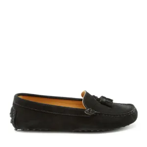 Women's Tasselled Driving Loafers, black suede Air Flow