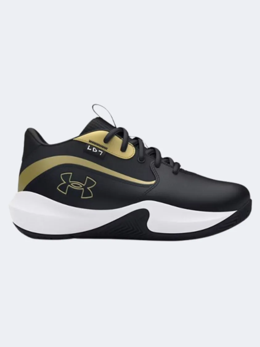 Unibody Upper Design Adjustable Straps Under Armour Lockdown 7 Ps-Boys Basketball Shoes Black/Metallic Gold