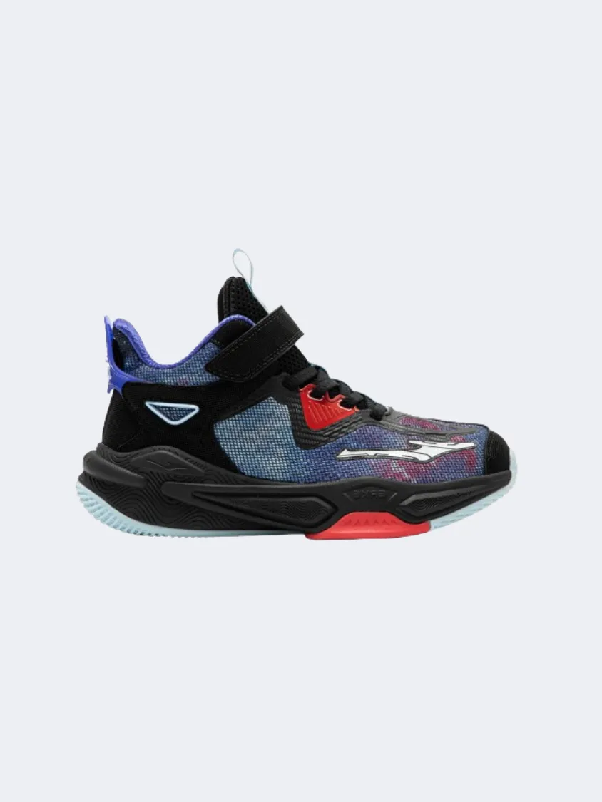 Erke Gs Boys Basketball Shoes Black/Blue Purple Jump Performance Reinforced Eyelets
