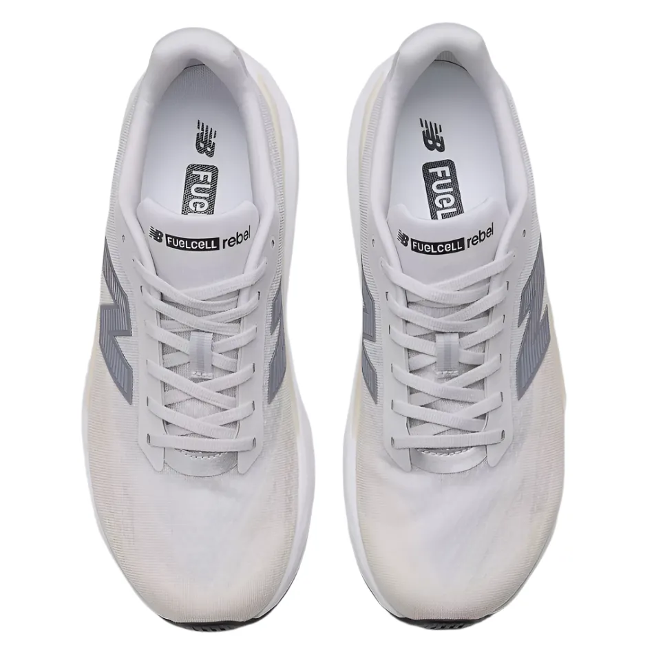 New Balance Men's Fuelcell Rebel v5 Running Shoes in Grey Matter/Linen/White AW25 Roll Bar SyntheticUpper