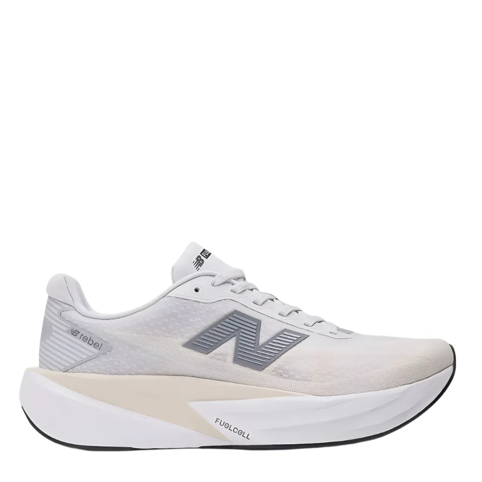 New Balance Men's Fuelcell Rebel v5 Running Shoes in Grey Matter/Linen/White AW25 Technology-rich feature
