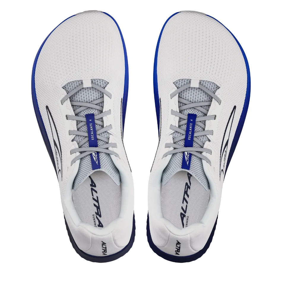 treadmill runner footgear for jogging Altra Men's Escalante 4 Running Shoes in White/Blue AW25