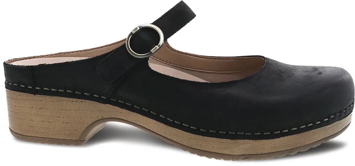 Bria - Black Burnished Wide Strap hook and loop closure