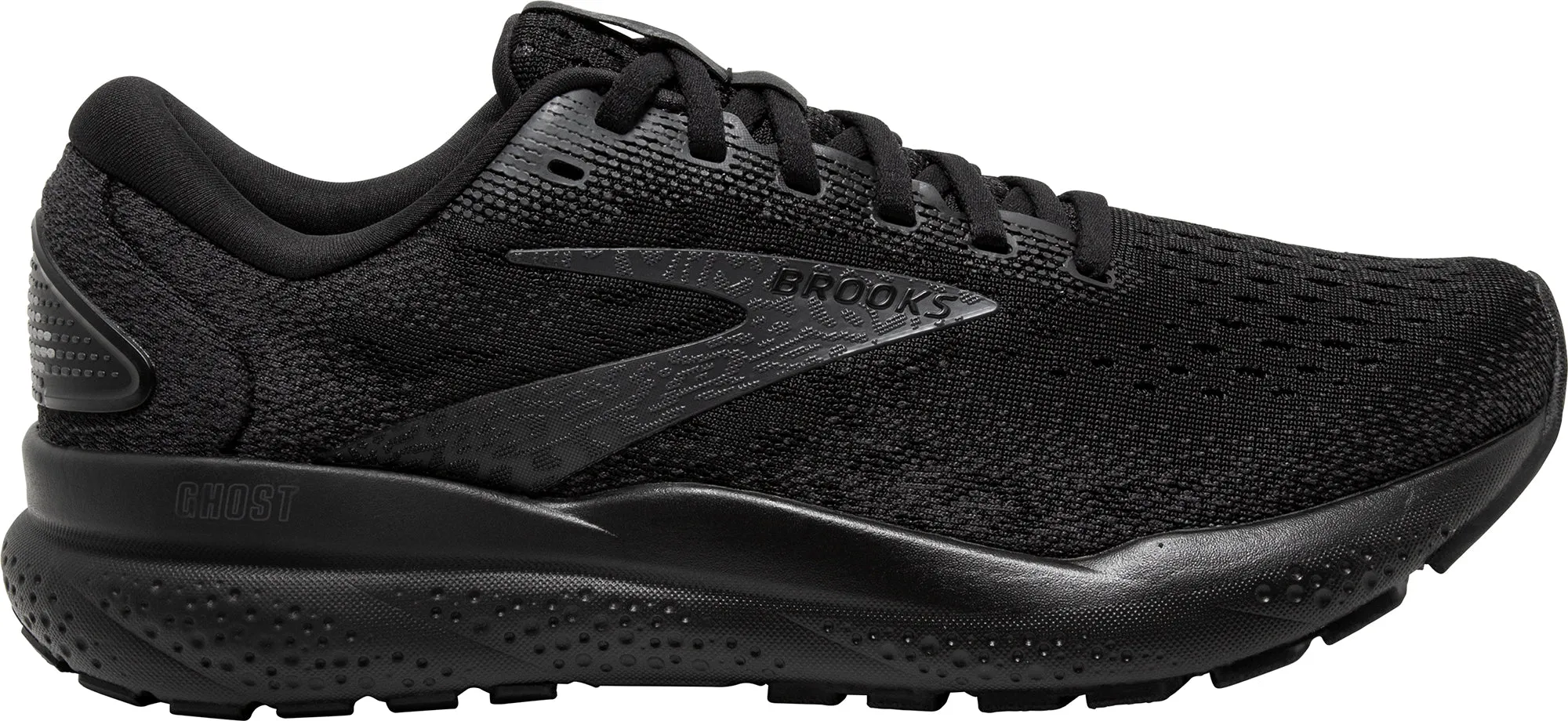 Brooks Ghost 16 WIDE FIT (2E) Mens Running Shoes - Black Comfort Tongue Fur Trim