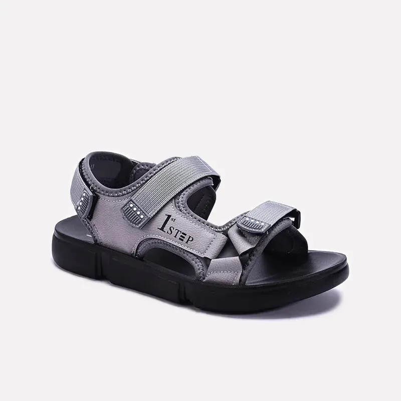 Gray Velcro Strap Sandals 0141180 Soft Touch Free Movement