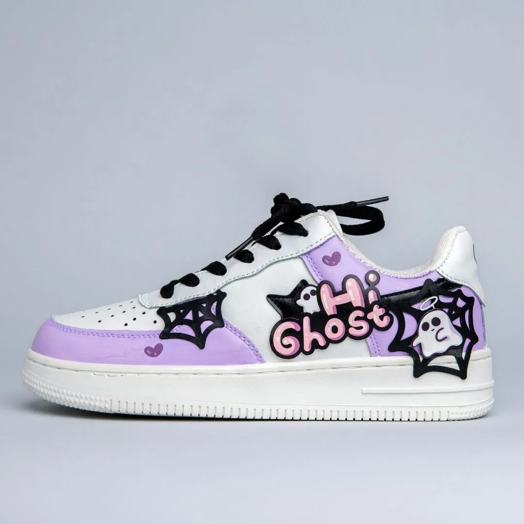 Quick Style Ride Hand Painted Friendly Ghost Mist Purple Sneakers - Unisex