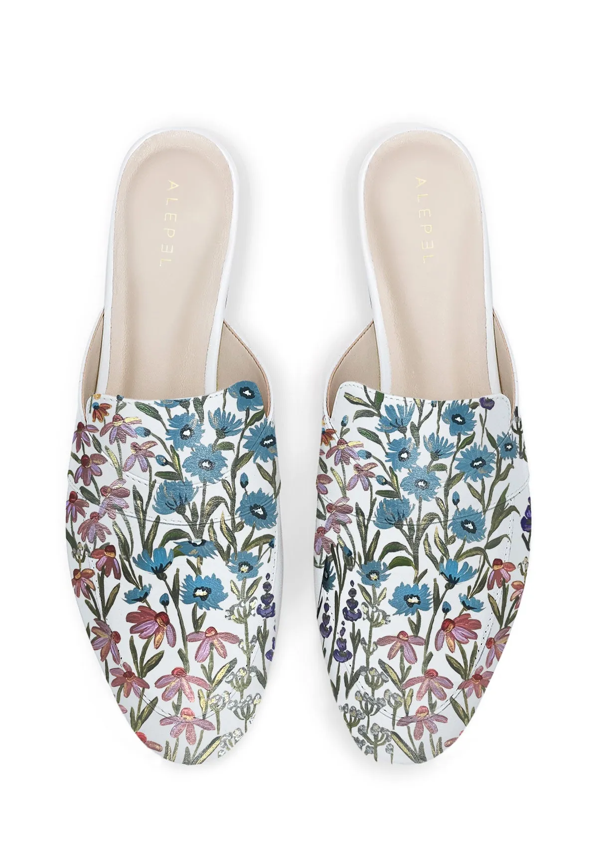 Floral Print White Mule Chill Step Sandals Relax Fit