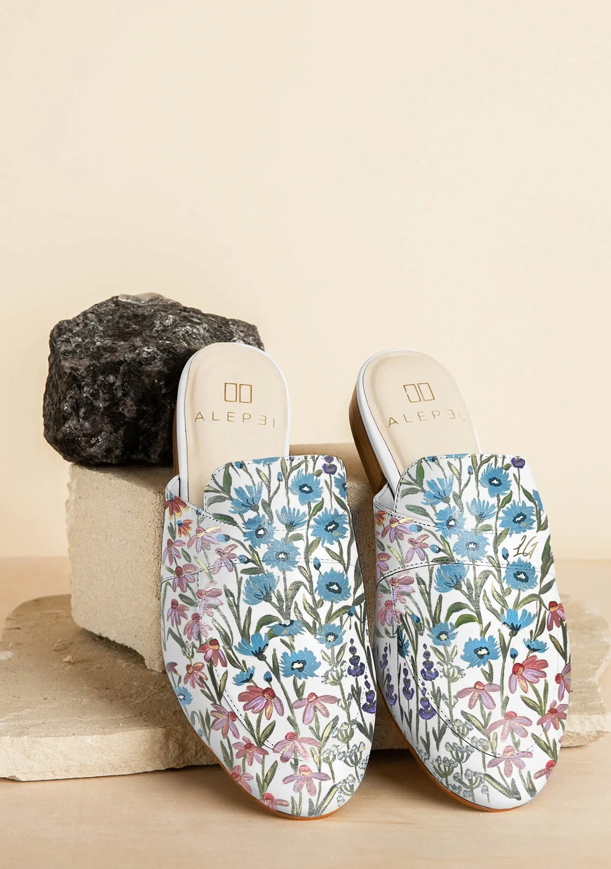Floral Print White Mule Ventilated Design Soft Slides