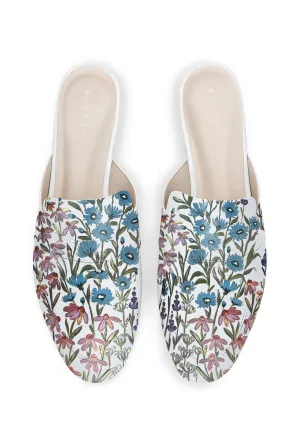 Floral Print White Mule Chill Step Sandals Relax Fit