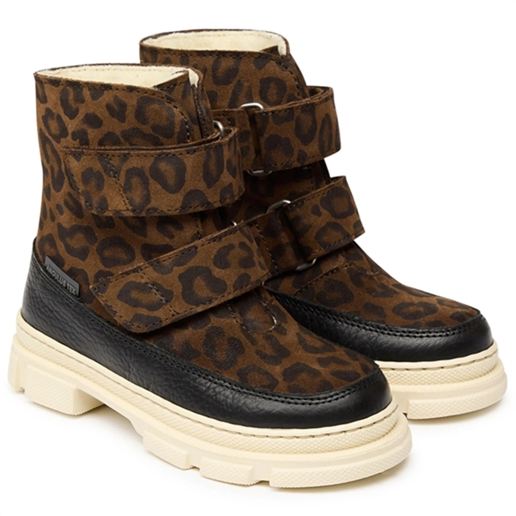 Snow Winter Hike Angulus Tex-Boots w Velcro and Wool Lining Black/ Brown leo