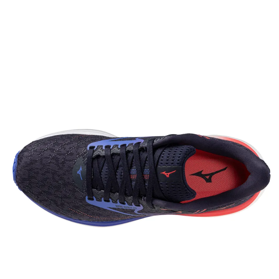Mizuno Women's Wave Rider 29 Running Shoes in Odyssey Gray/Iris Bloom/Calypso Coral AW25 night run shoes treadmill - running