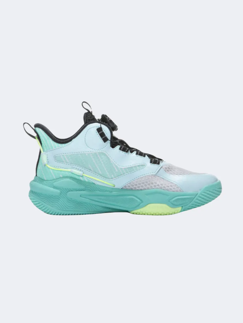 Erke Gs Boys Basketball Shoes Blue/Green/White Elastic Lacing Precision Engineering Design
