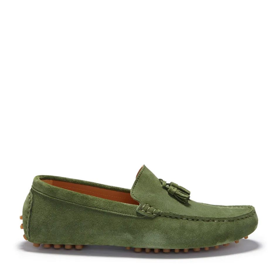 Tasselled Driving Loafers, safari green suede Happy Step Long Move