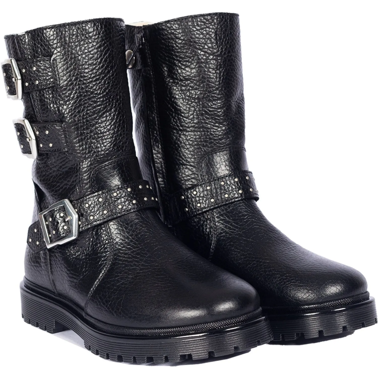 Cold Weather Footwear Storm Ready Gear Angulus Black Tex boot with rivets, buckles and zipper