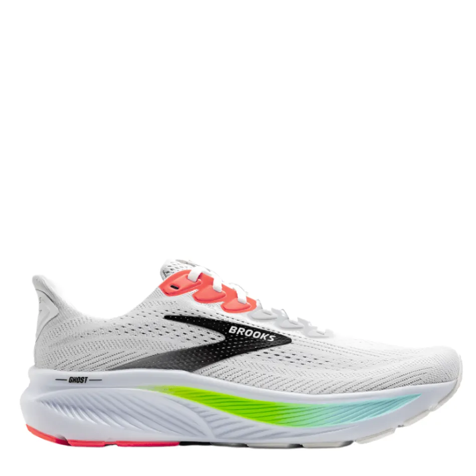 custom - made shoes Brooks Men's Ghost 17 Running Shoes in White/Pink Clay/Gecko AW25
