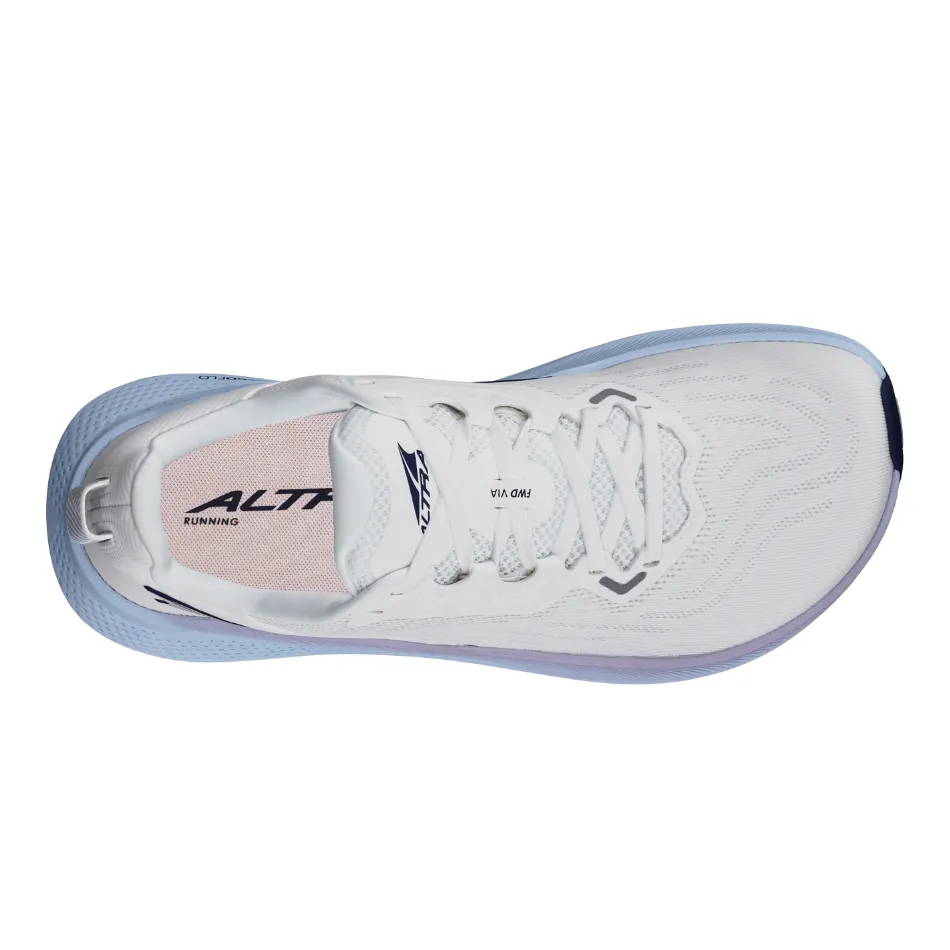 modern shoe design Toe Bumper Altra Women's FWD Via Running Shoes in White Light Blue AW25
