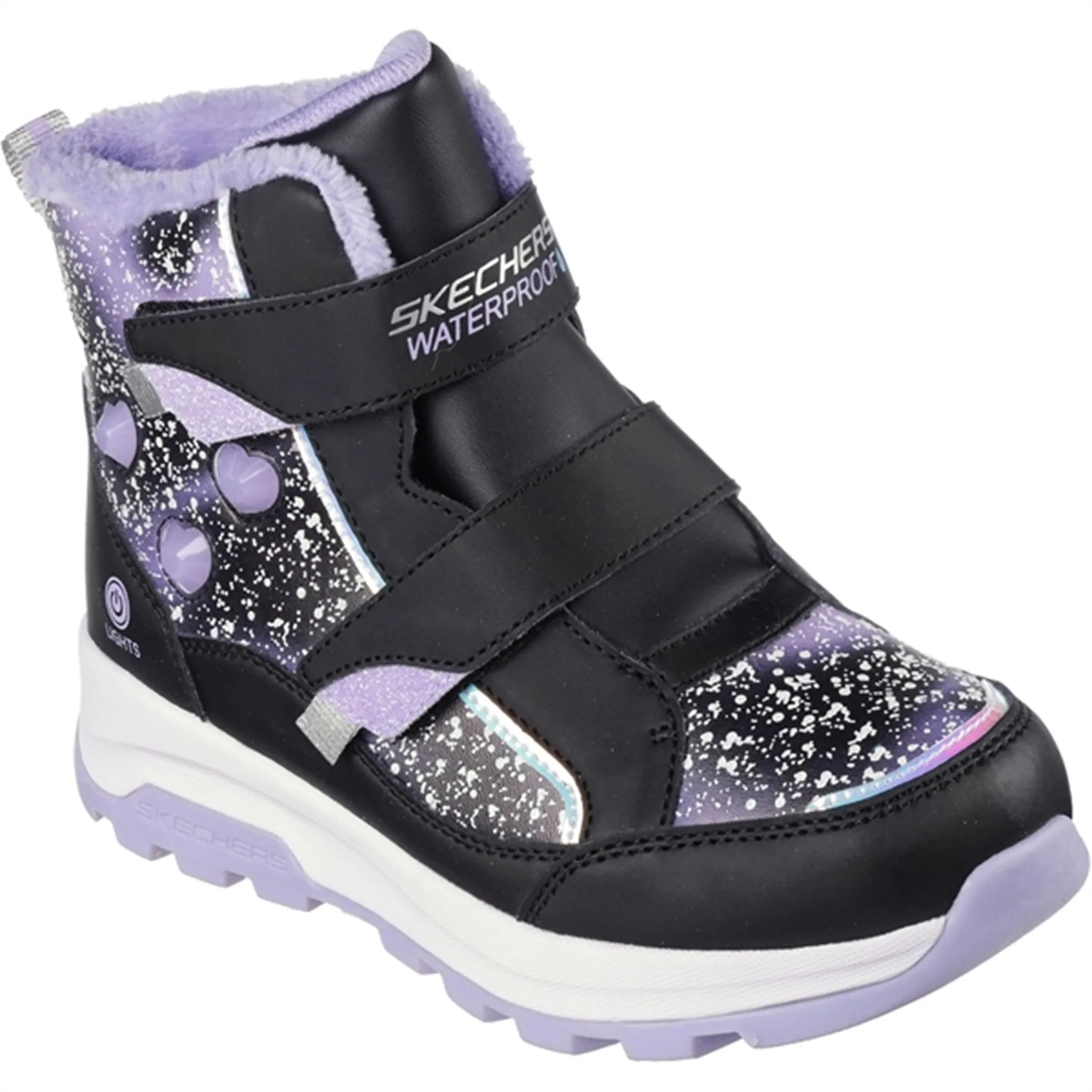 Skechers Girls Storm Blazer Waterproof Boots Black Lavender Rugged
