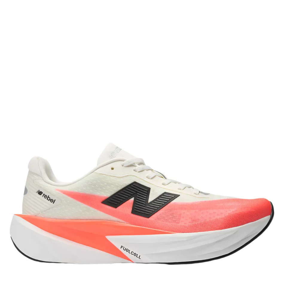 Indoor New Balance Men's Fuelcell Rebel v5 Running Shoes in Urgent Red/White/Sea Salt AW25