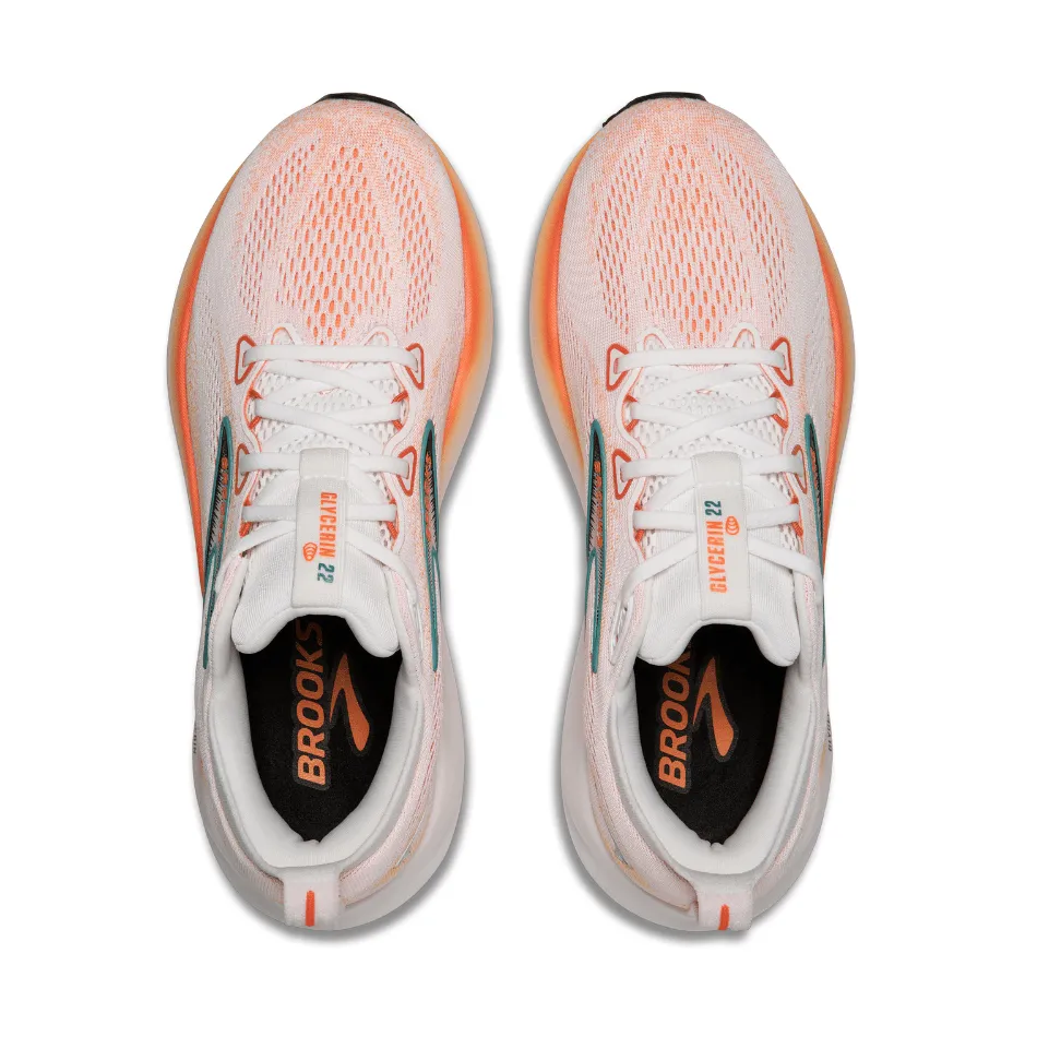 Brooks Men's Glycerin 22 Running Shoes in White/Orange/Green Blue Slate SS25 functional - design