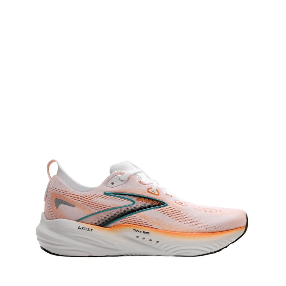 rubber sole shoes Brooks Men's Glycerin 22 Running Shoes in White/Orange/Green Blue Slate SS25