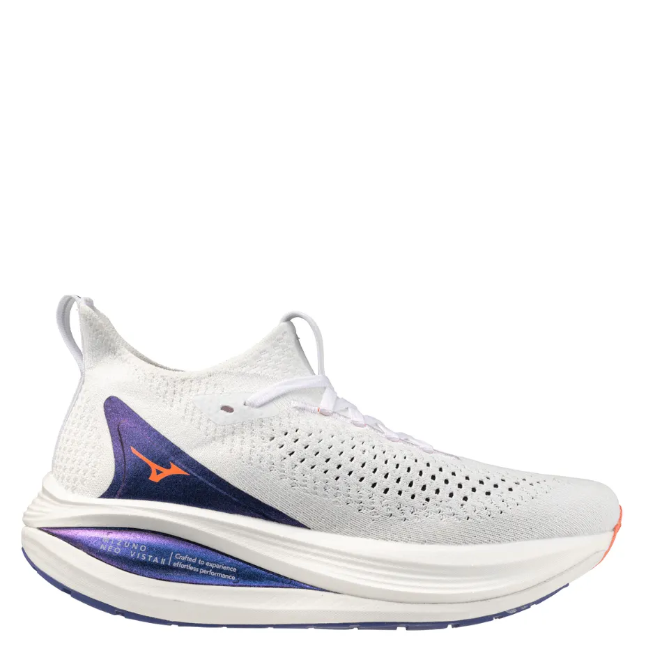 Comfort Grip Mizuno Women's Neo Vista 2 Running Shoes in White/Striking Coral/Iris Bloom AW25