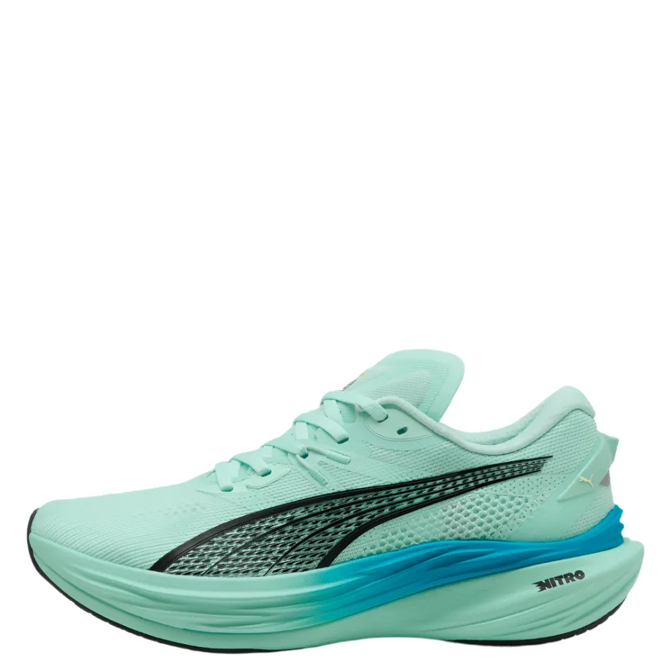 Heavy Cushioning shock-absorbing shoes PUMA Men's Deviate NITRO 3 Running Shoes in Mint Melt/Speed Blue AW25