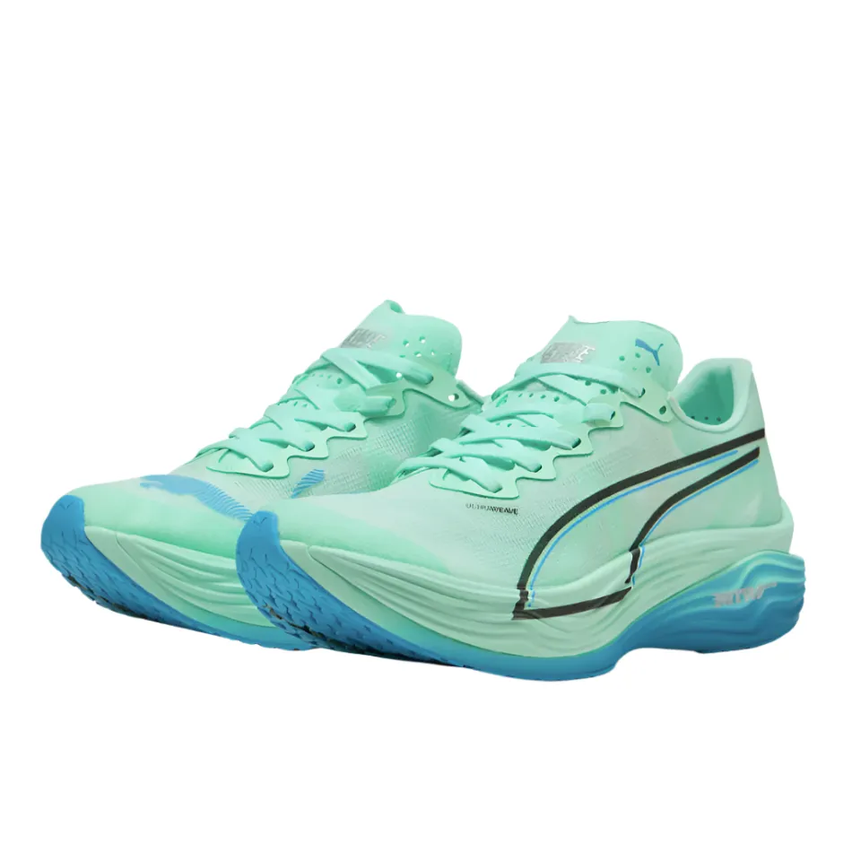 running shoes for beginner male runners Leather PUMA Men's Deviate NITRO Elite 3 Running Shoes in Mint Melt/Speed Blue AW25
