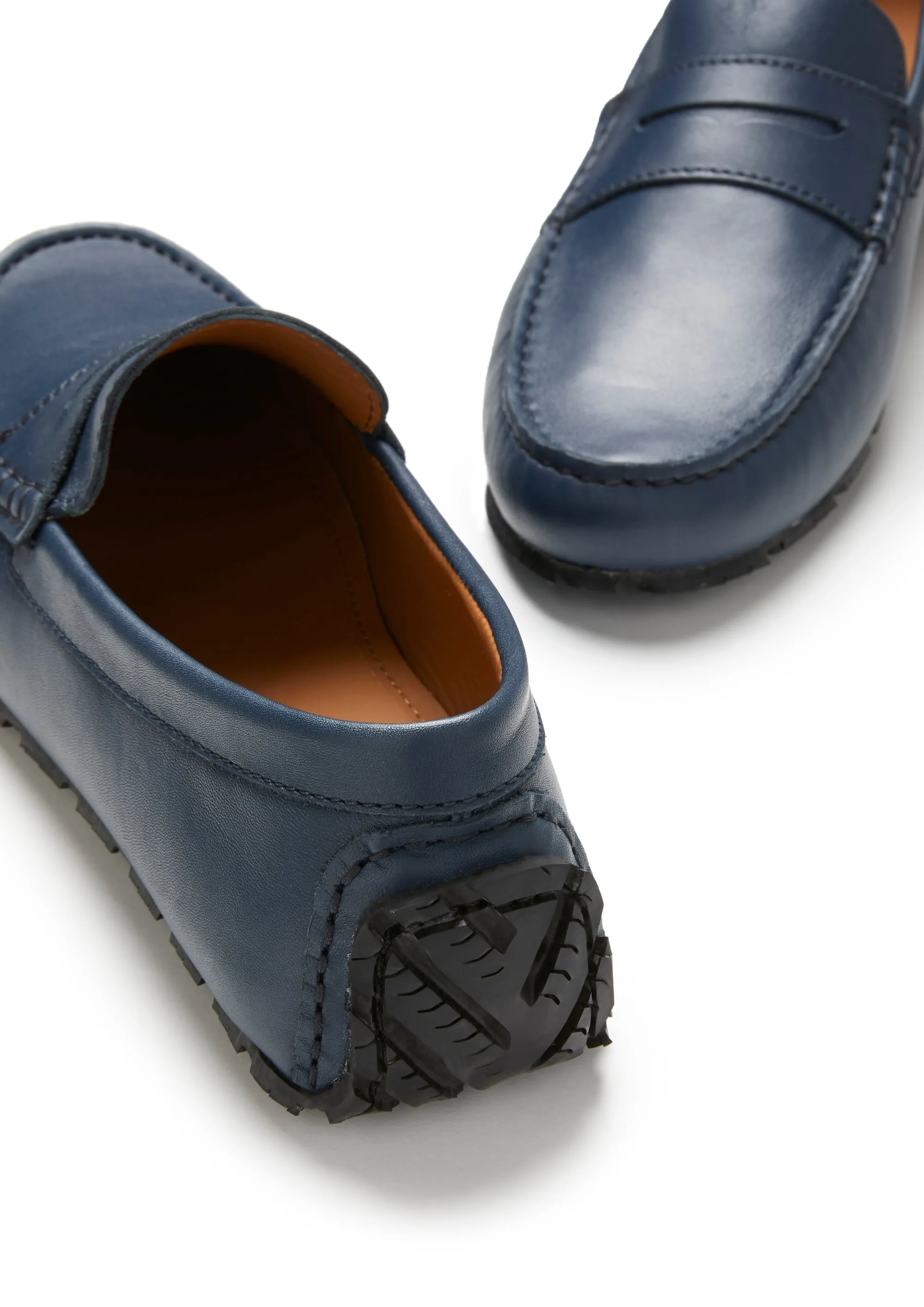 Tyre Sole Penny Driving Loafers, french navy leather Chic Flow