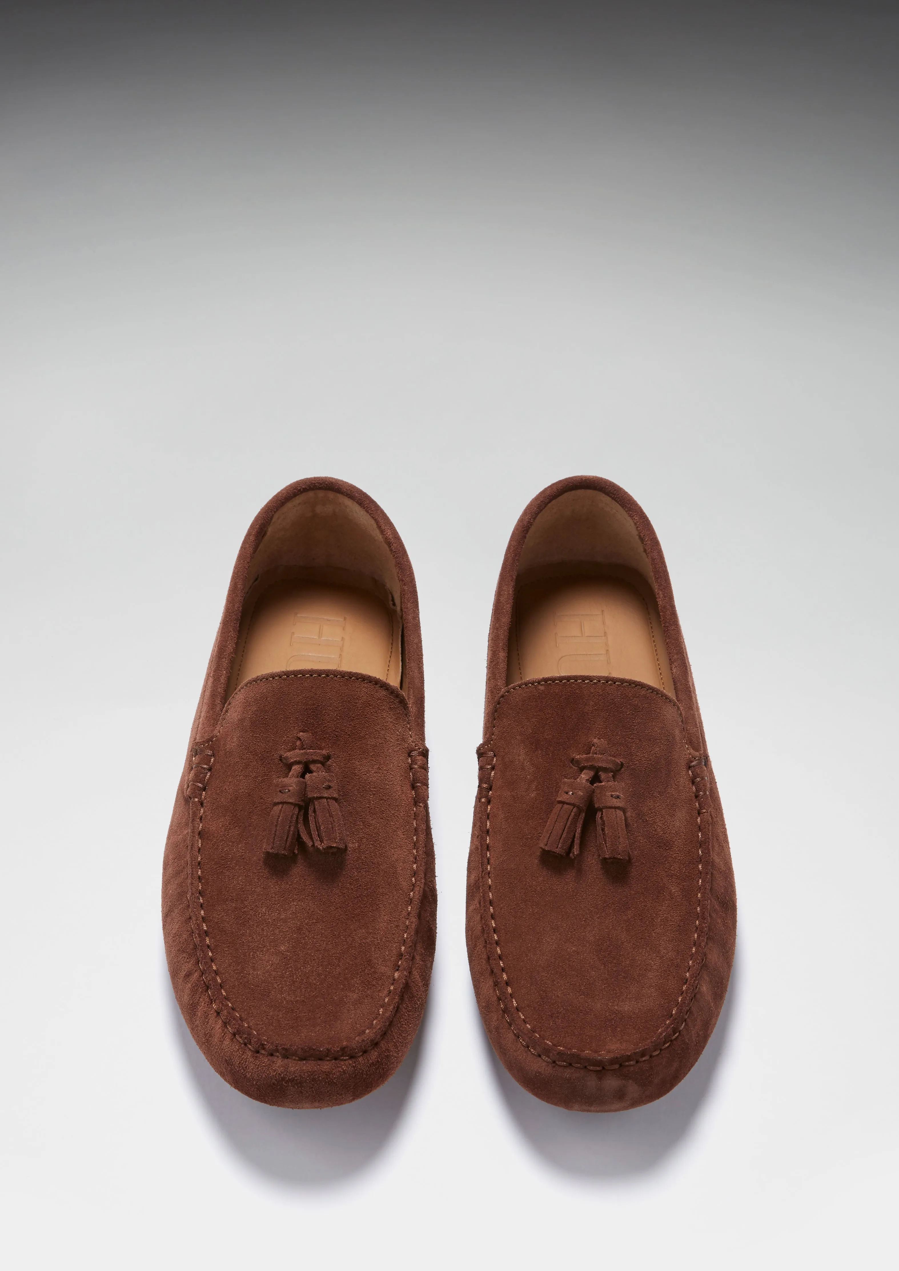 Tasselled Driving Loafers, mahogany brown suede Walk Long