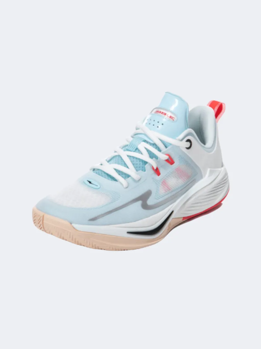 Erke Men Basketball Shoes White/Light Blue Run Fast Grounded Foot Chassis