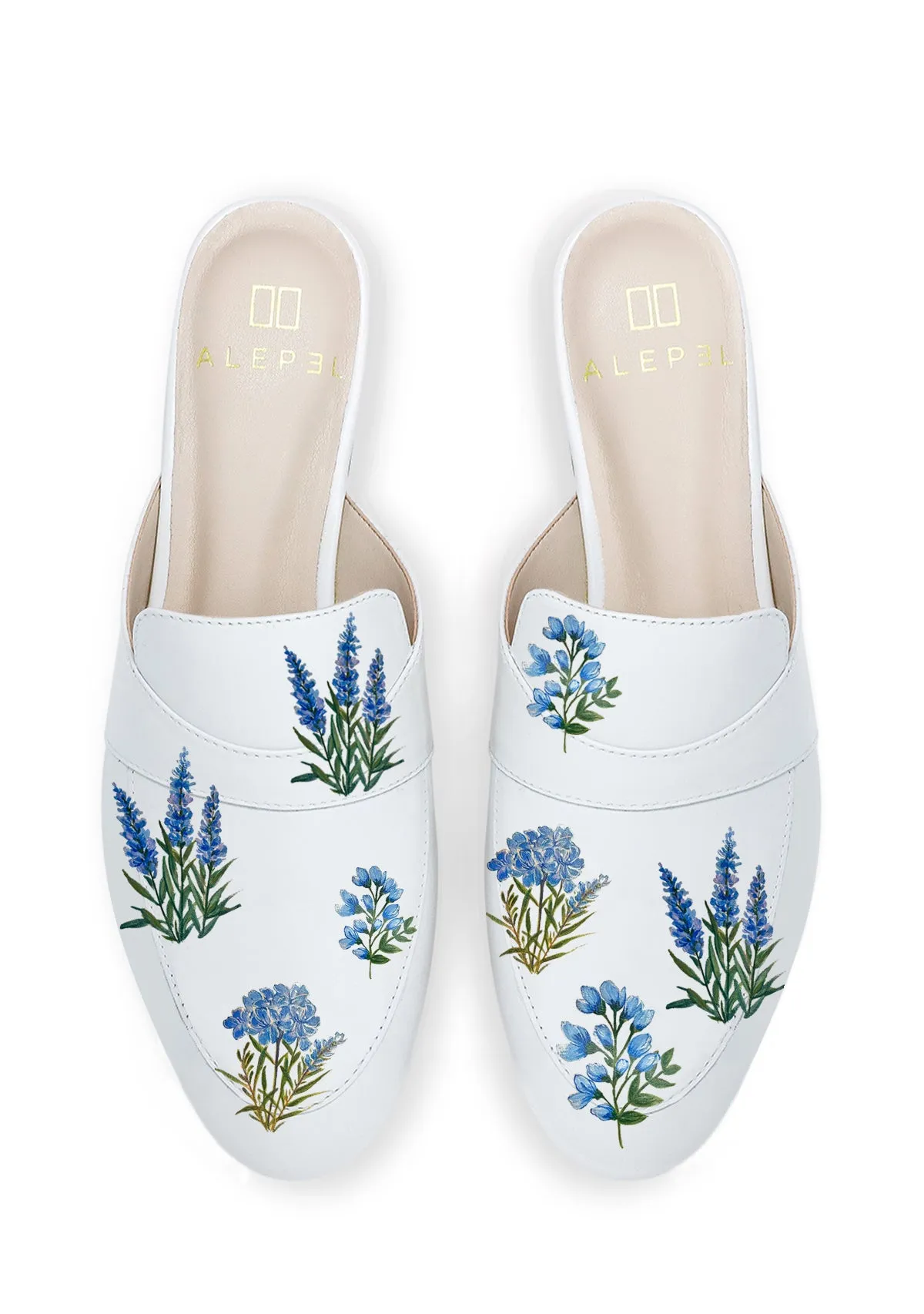 Flexible Sandals Chill Vibes Blue Flowers White Mule