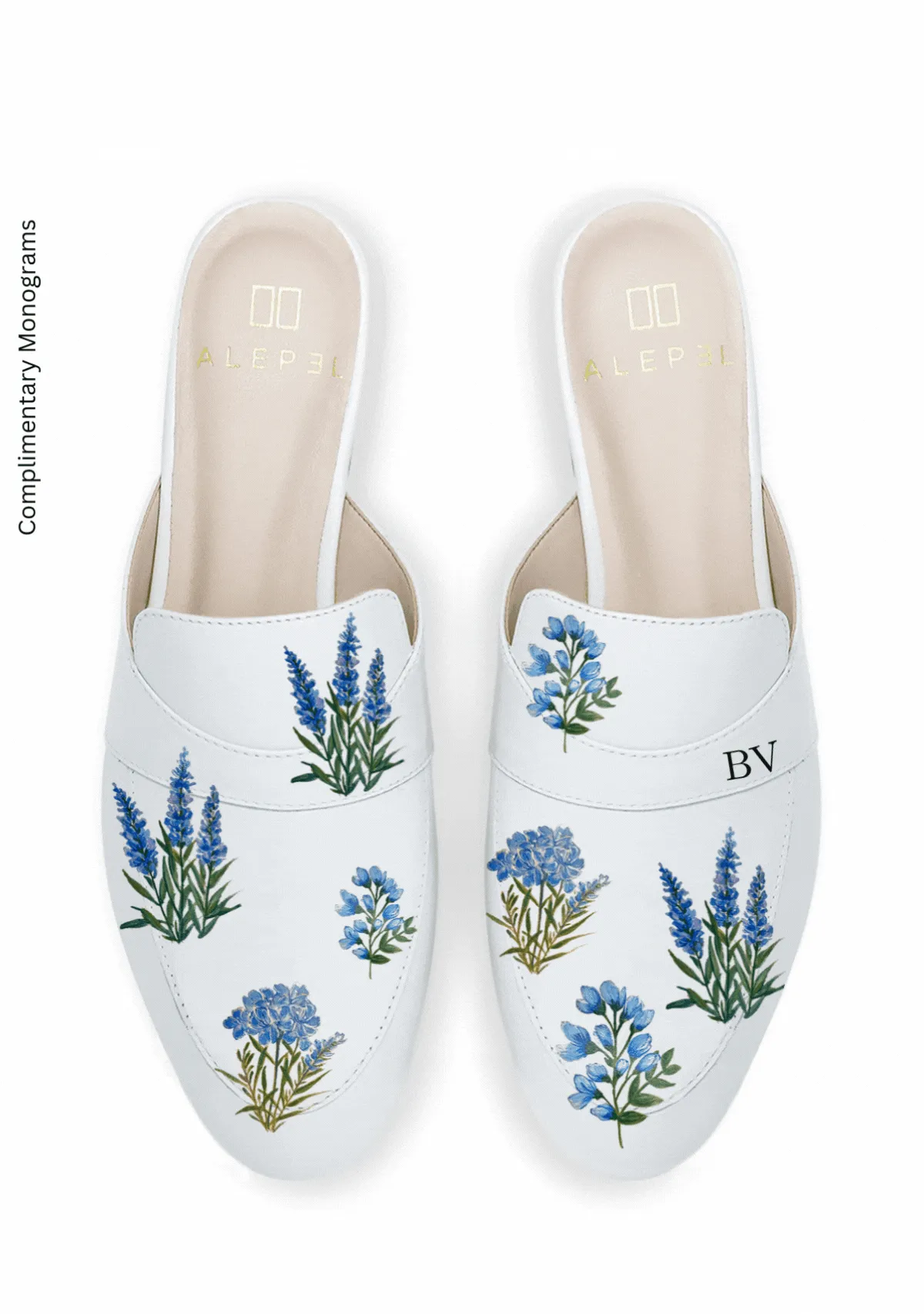 Adjustable Fit Jogging Blue Flowers White Mule