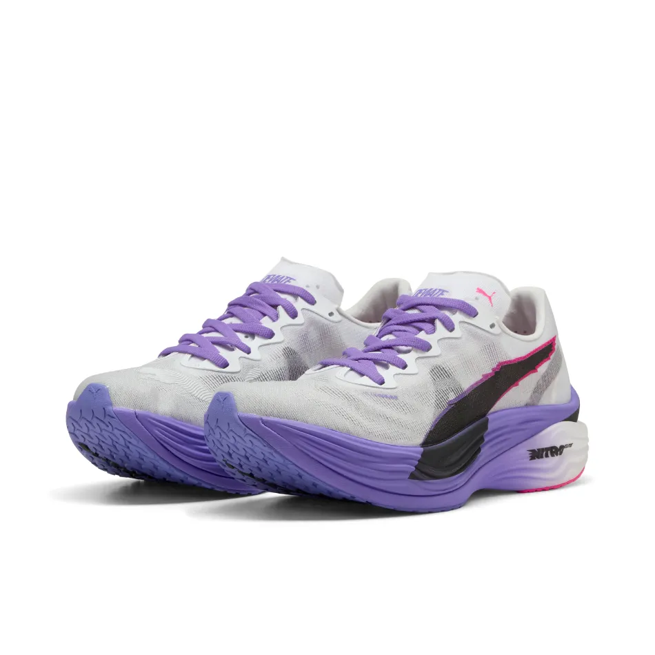 Professional athlete adjustable closure shoes PUMA Women's Deviate NITRO Elite 3 DIGITOKYO Running Shoes in PUMA White/Dark Amethyst AW25