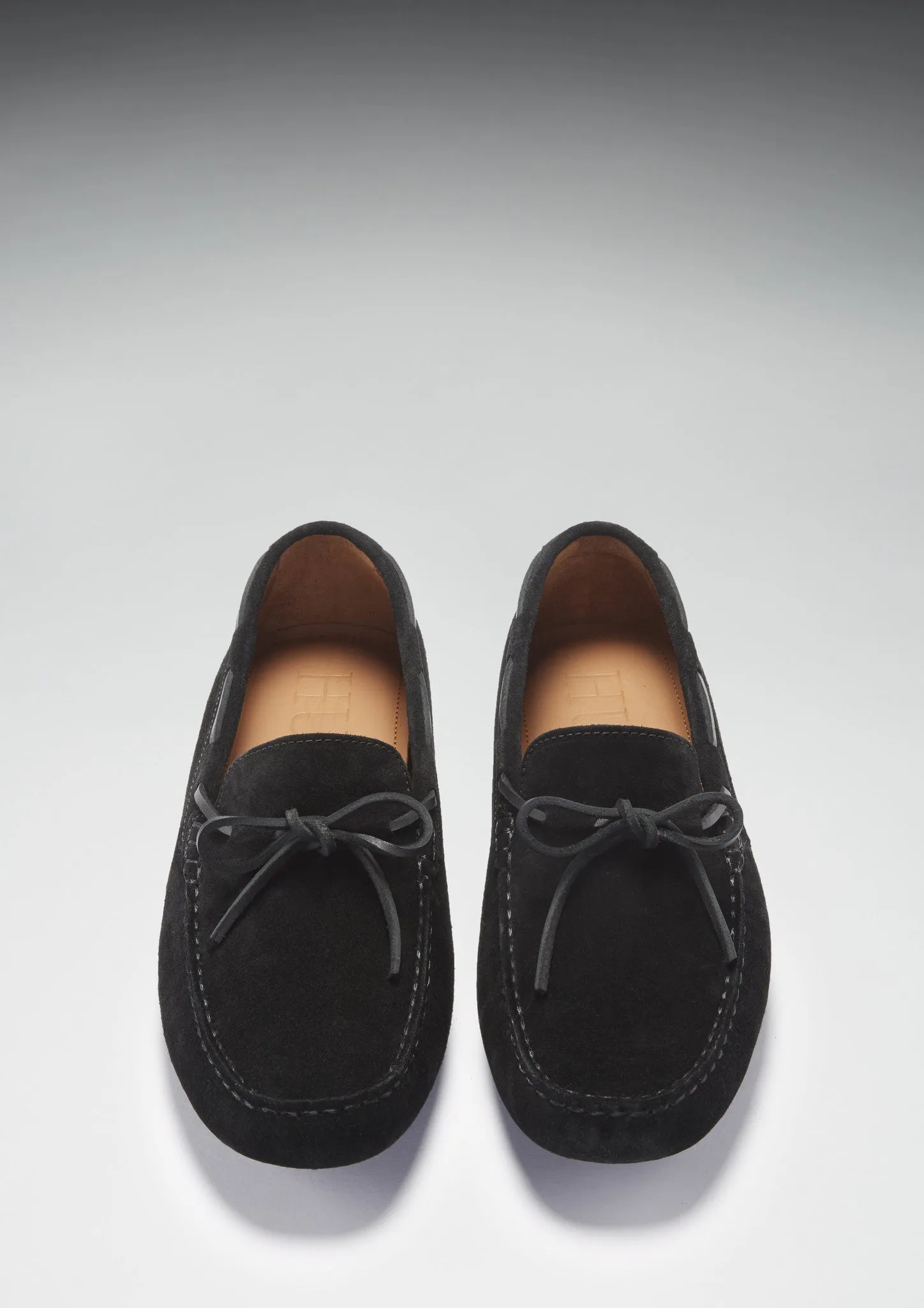 Laced Driving Loafers, black suede Premium Fit