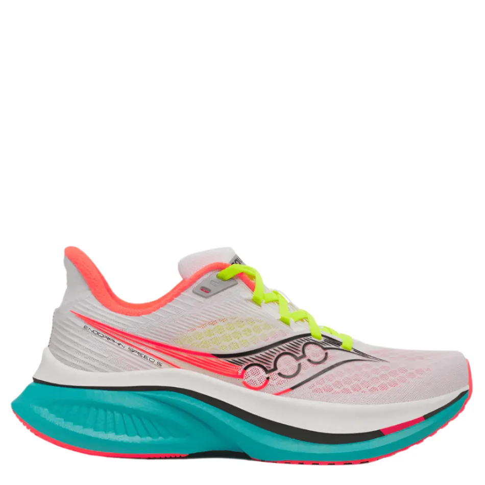 running in summer shoes Saucony Women's Endorphin Speed 5 Running Shoes in White/Mutant AW25